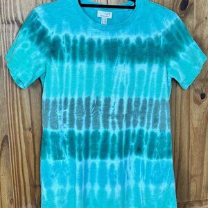 LOGO by Lori Goldstein Women's XXS Tie-Dye Cotton T-Shirt Teal Green Short